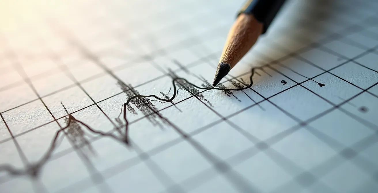 Perspectiva macro de gráficos de análisis financiero con texturas de papel