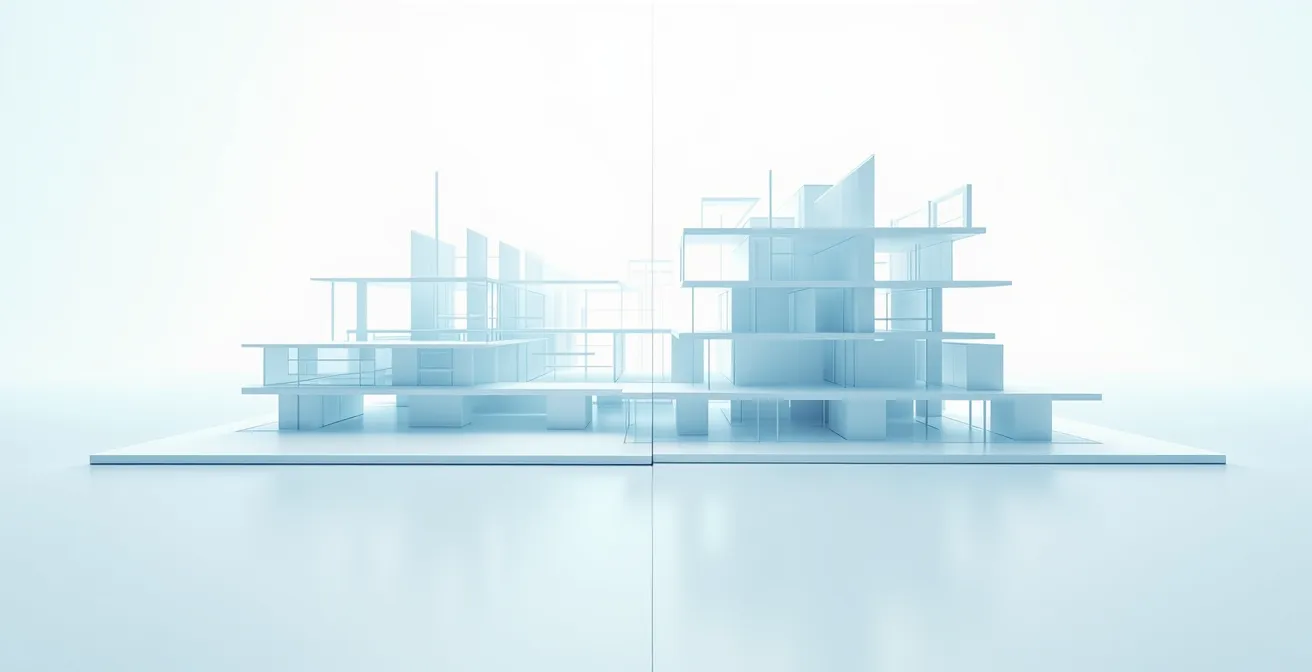 Comparación visual entre estructura de sitio web plana y arquitectura silo con flujos de autoridad