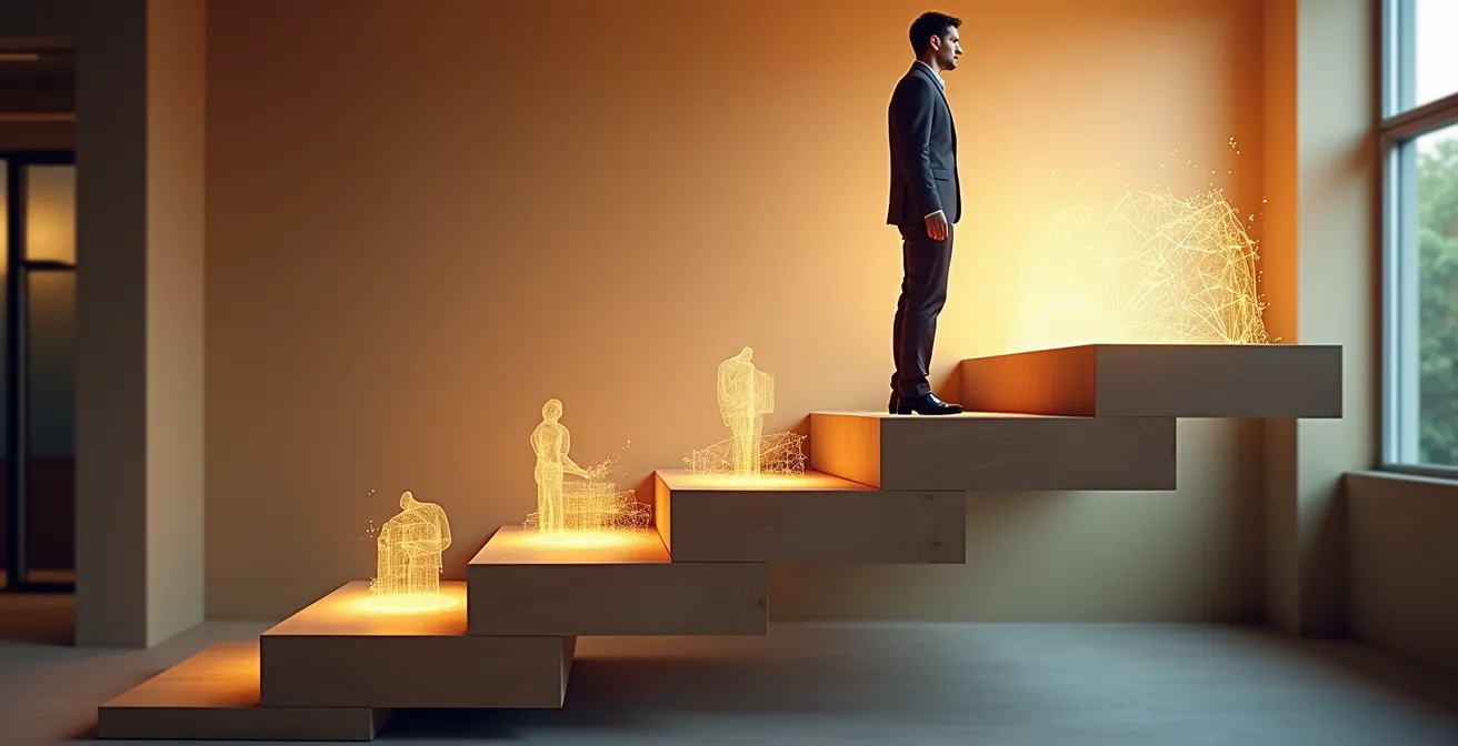 Progresión visual de consultoría individual a producto digital escalable