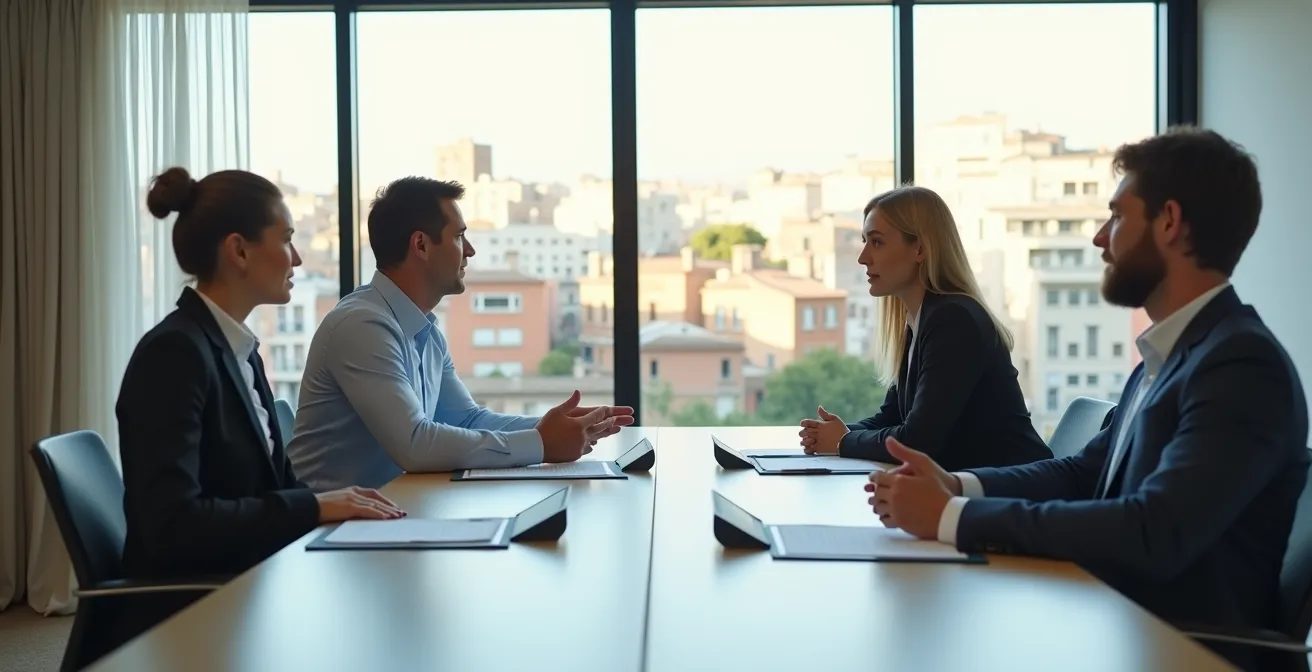 Dos profesionales en reunión de negocios con ambiente de confianza y profesionalidad