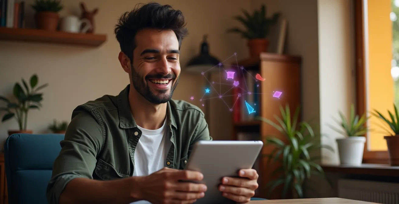 Usuario navegando cómodamente con publicidad de remarketing equilibrada