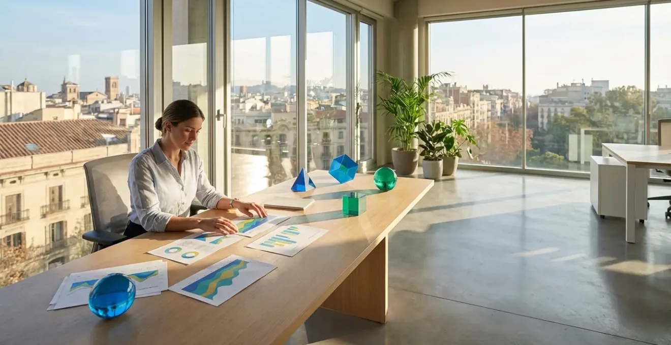 Profesional analizando métricas de campañas SEM en pantalla con gráficos de rendimiento SEO y PPC