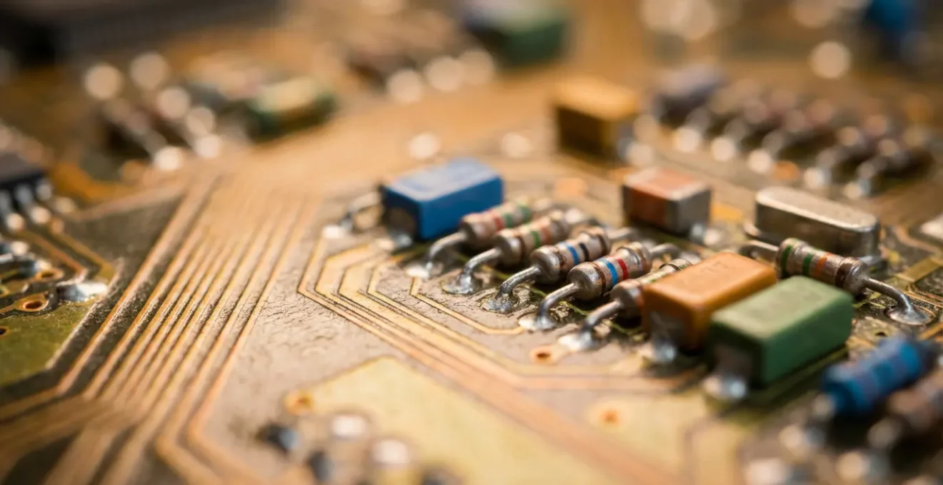 Vista macro de componentes tecnológicos simbolizando automatización sin código