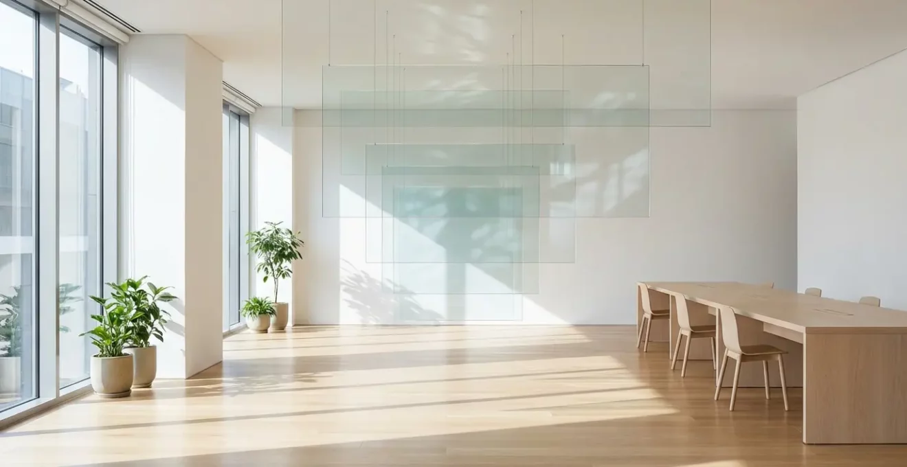 Estructura jerárquica de etiquetas H visualizada con bloques de cristal flotantes que representan la arquitectura del contenido.