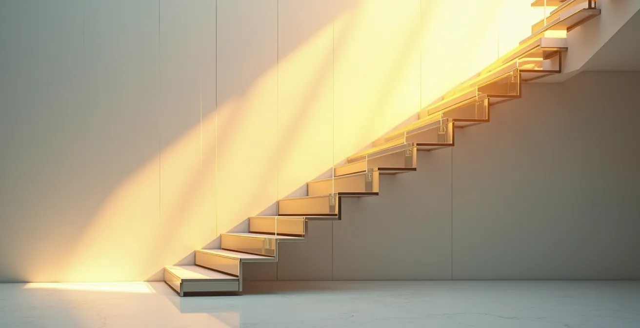 Visualización abstracta de sistema de comisiones escalonado con niveles progresivos