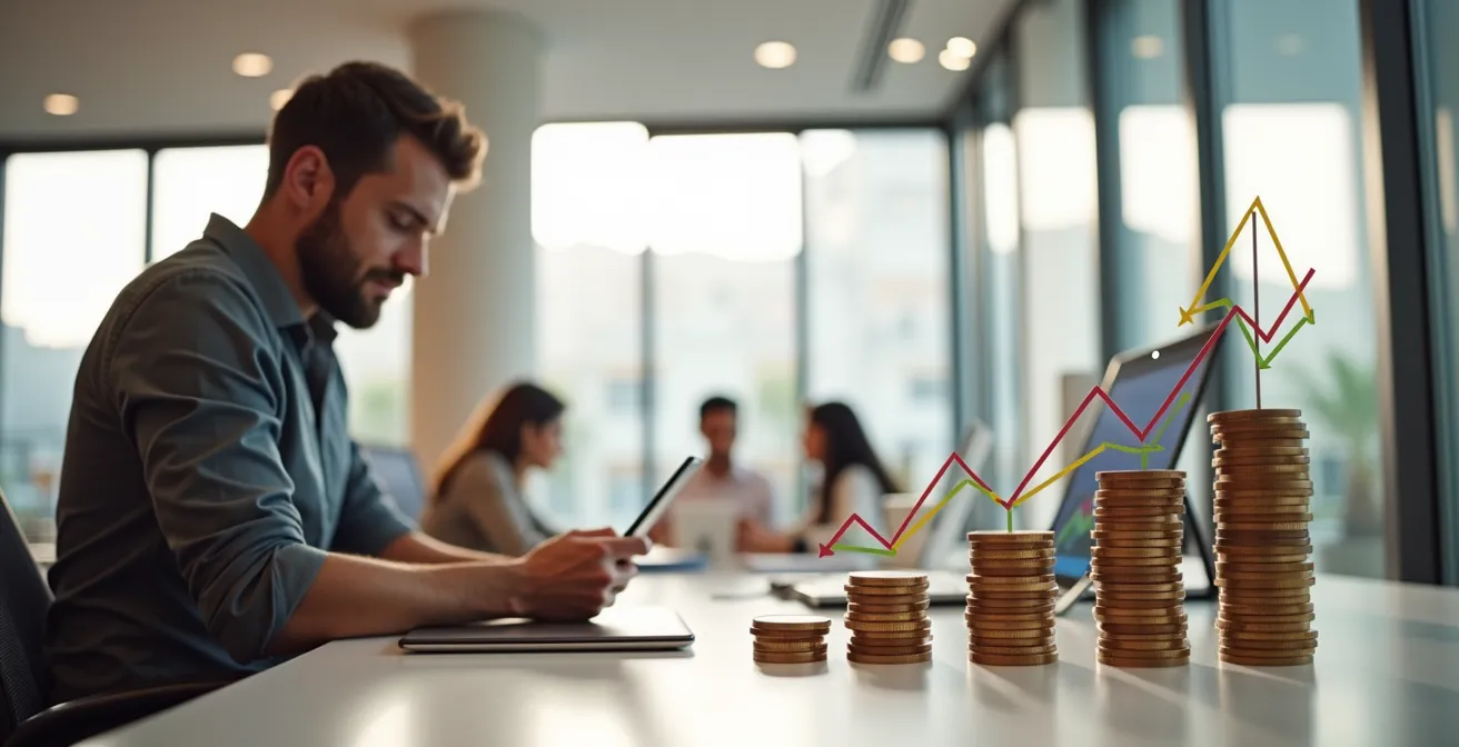 Gráfico visual mostrando la transición de pagos únicos a ingresos recurrentes mensuales